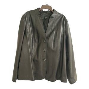 Alfani Women's Black Genuine Leather Collarless V-Neck Button-Front Jacket 3X